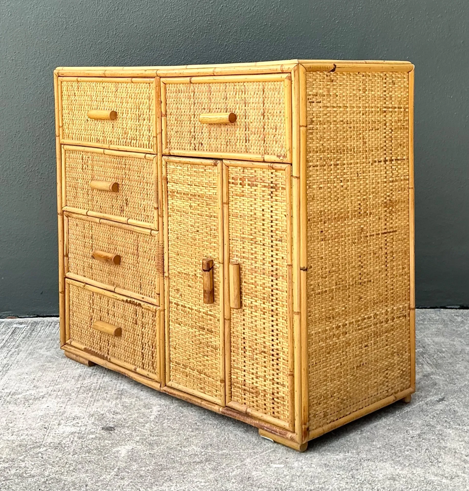 Vintage Woven Rattan and Wood Sideboard — additional photo 3