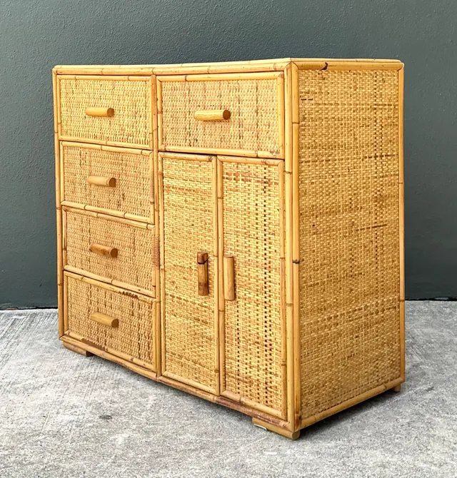 Vintage Woven Rattan and Wood Sideboard — additional photo 3