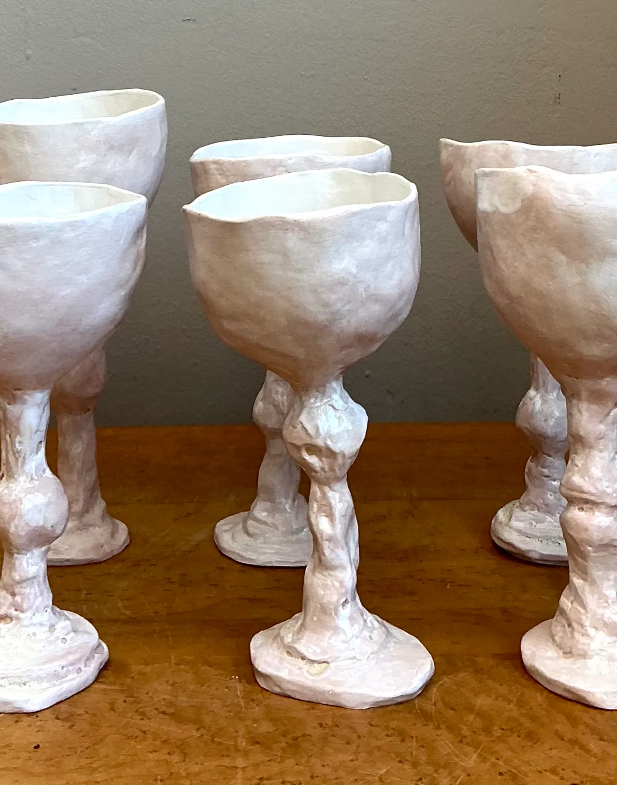 Vintage Handmade Sculptural Ceramic Goblets - Set — additional photo 3