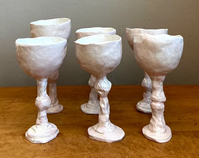 Vintage Handmade Sculptural Ceramic Goblets - Set — additional photo 3