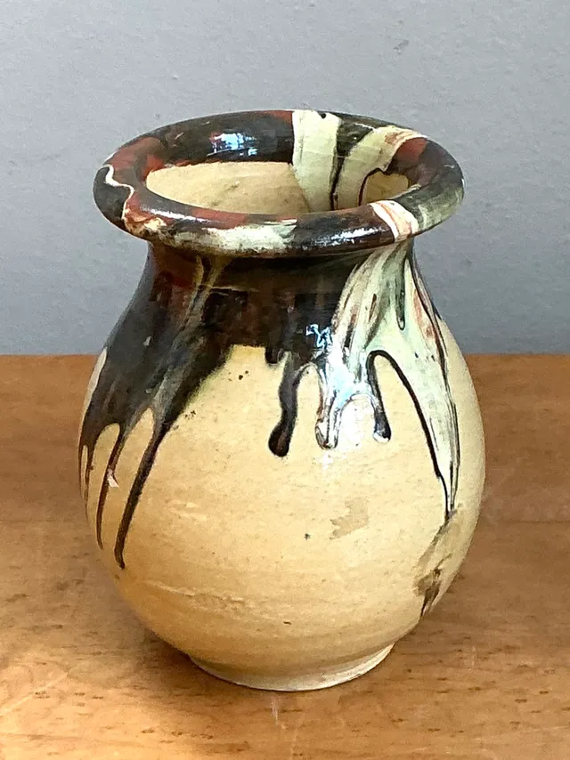 Vintage Stoneware Vase with Drip Glaze — additional photo 6