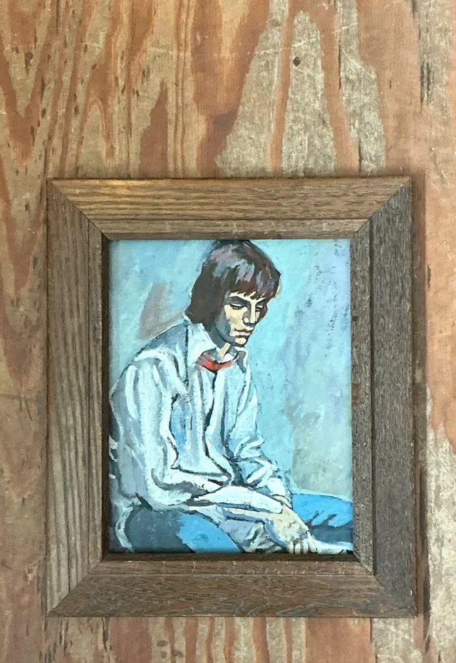 Vintage 1970s Oil Painting of Seated Man — additional photo 7