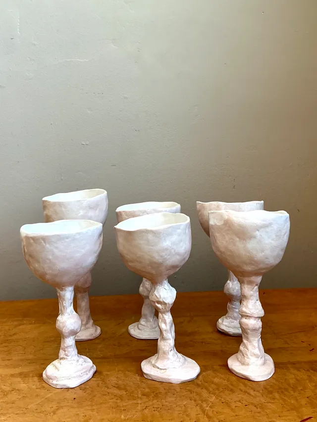 Vintage Handmade Sculptural Ceramic Goblets - Set — additional photo 4