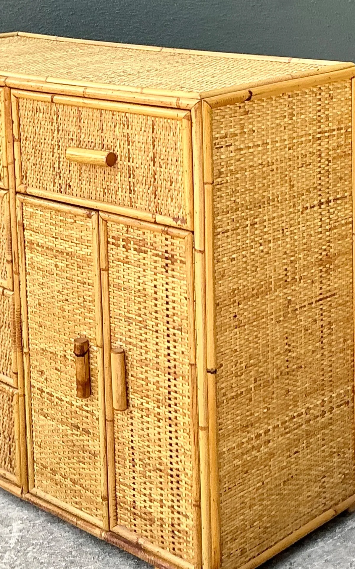Vintage Woven Rattan and Wood Sideboard — additional photo 4