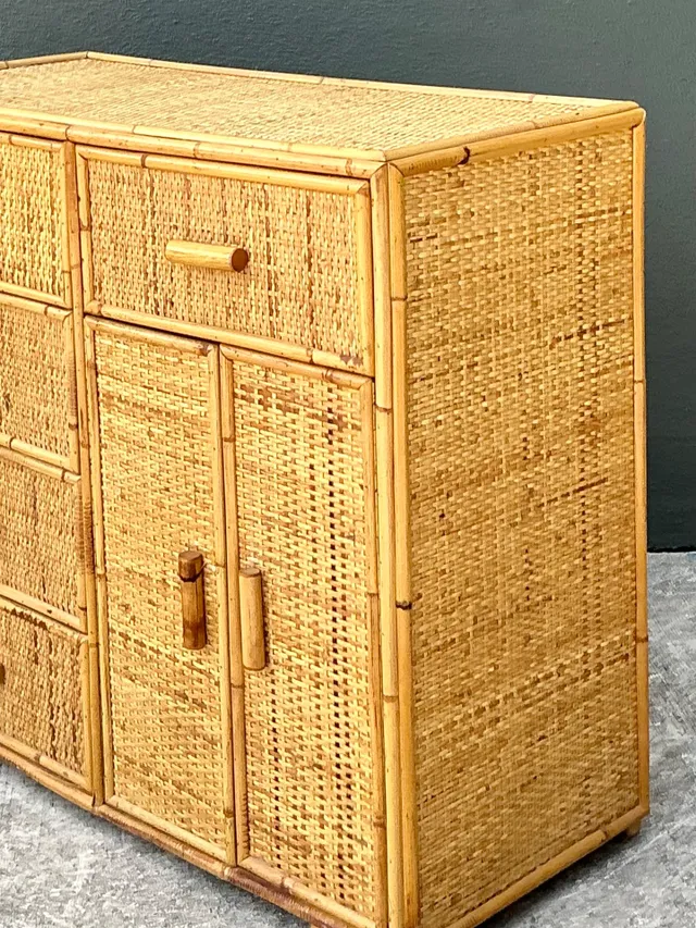 Vintage Woven Rattan and Wood Sideboard — additional photo 4