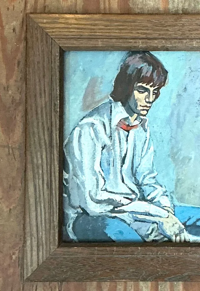 Vintage 1970s Oil Painting of Seated Man — additional photo 5