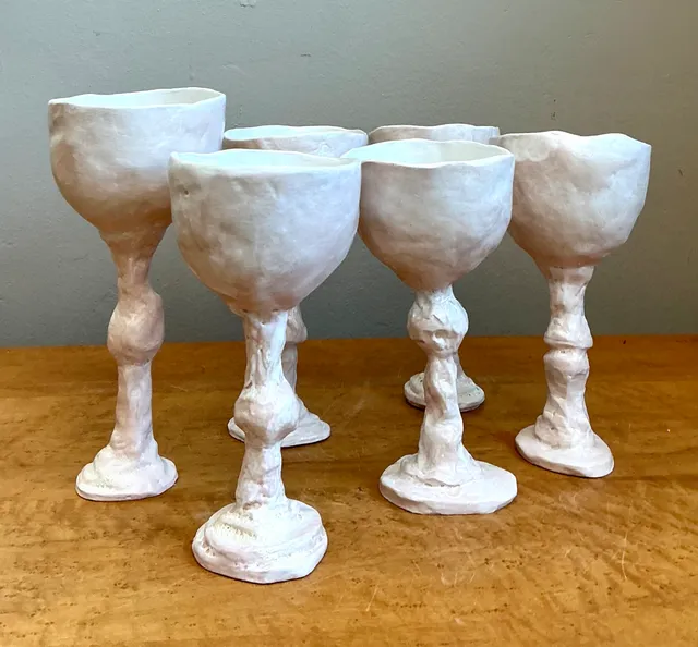 Vintage Handmade Sculptural Ceramic Goblets - Set — additional photo 2