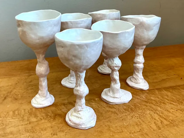 Vintage Handmade Sculptural Ceramic Goblets - Set — additional photo 6