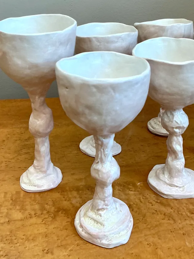 Vintage Handmade Sculptural Ceramic Goblets - Set — additional photo 8