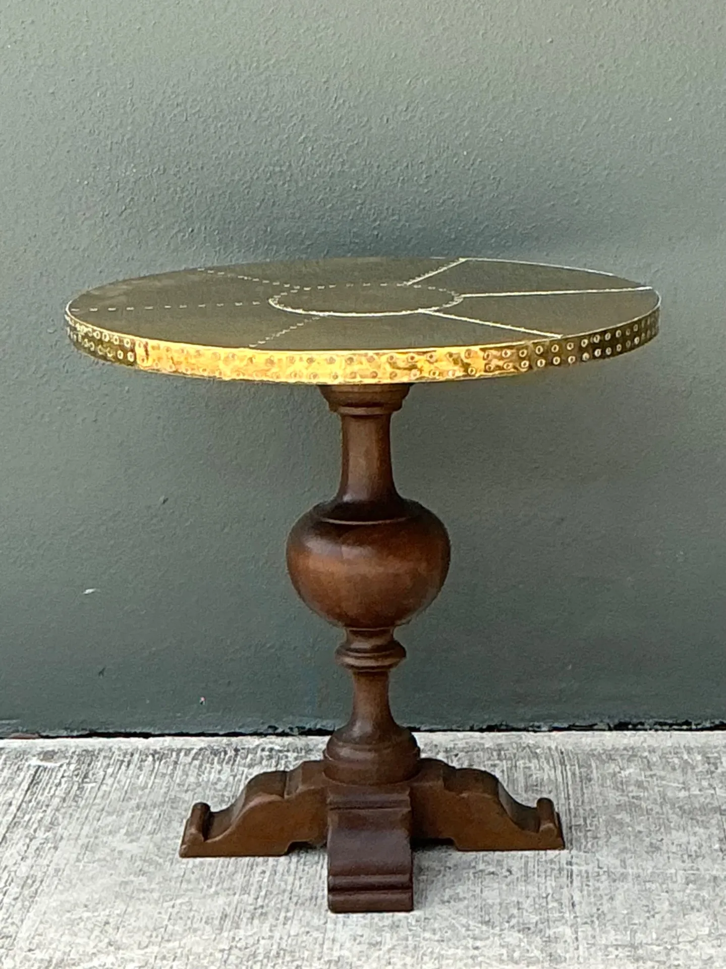 Vintage Brass and Wood Pedestal Table — additional photo 5