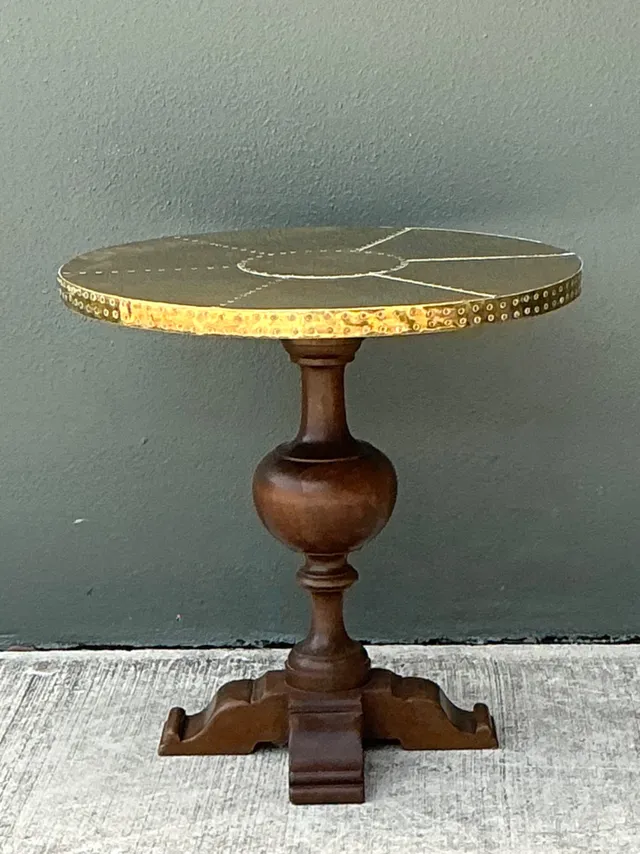 Vintage Brass and Wood Pedestal Table — additional photo 5