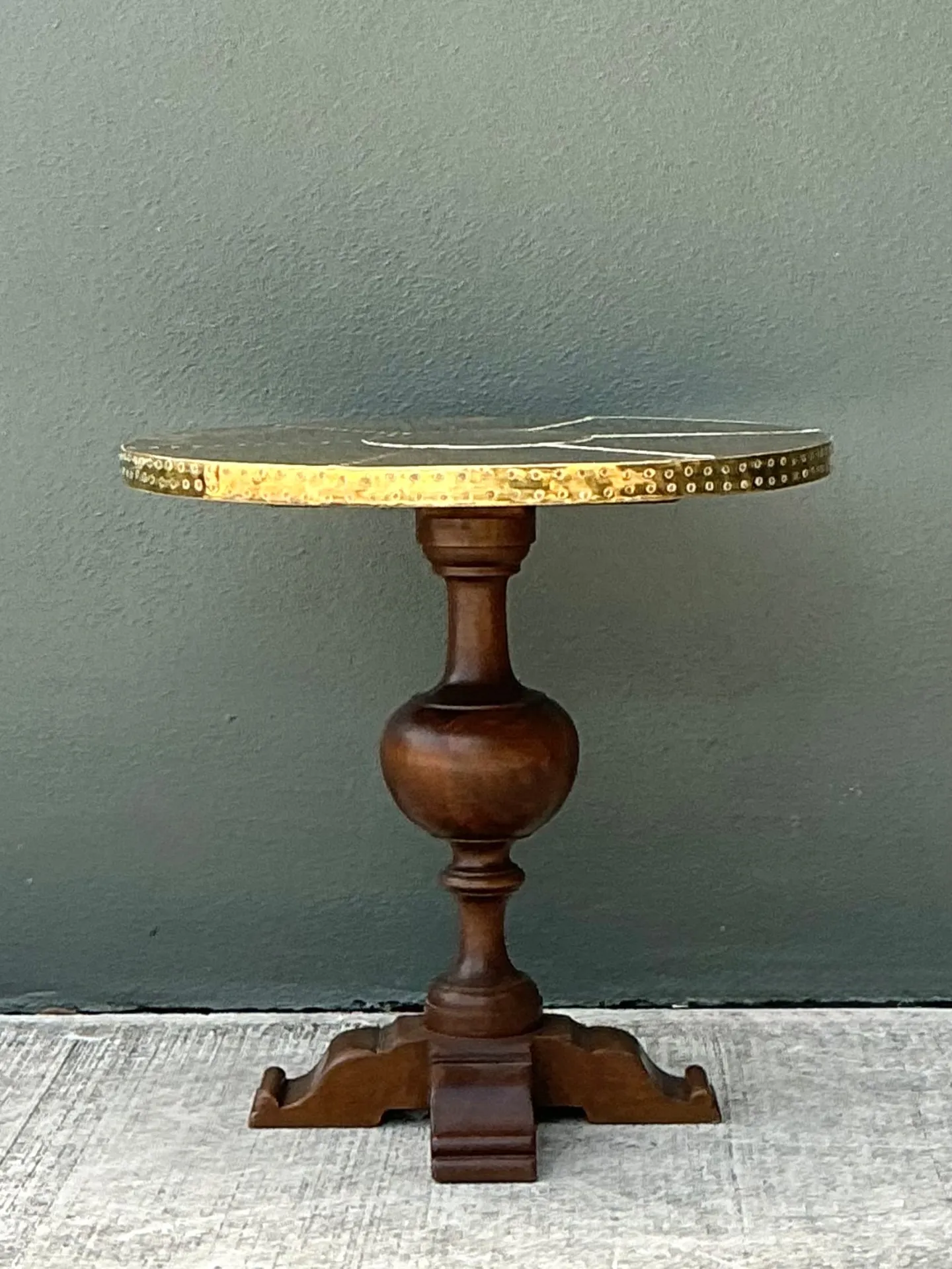 Vintage Brass and Wood Pedestal Table — additional photo 6