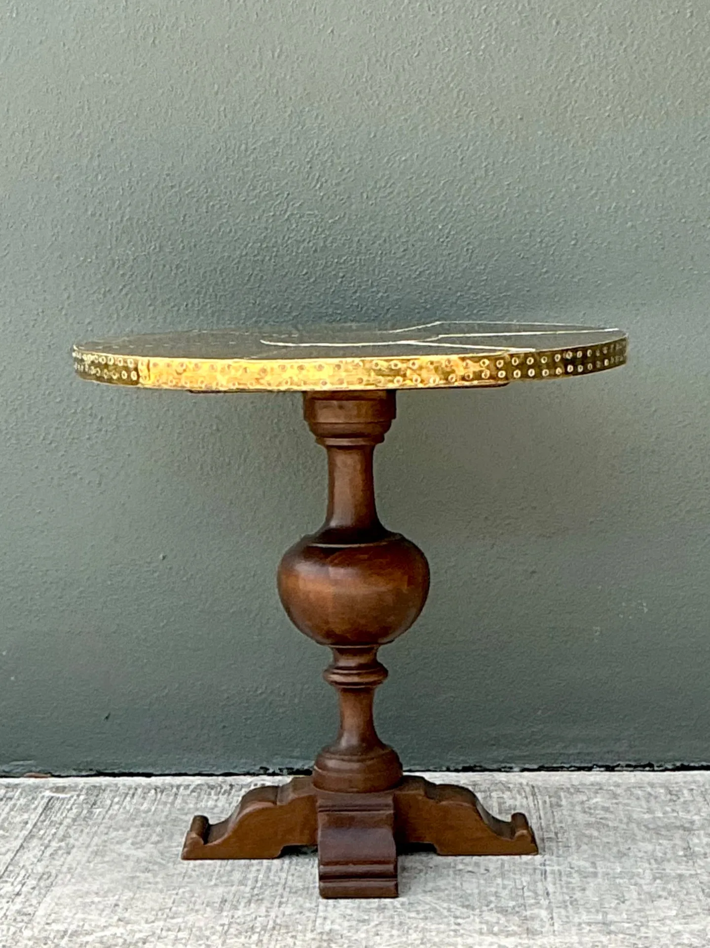 Vintage Brass and Wood Pedestal Table — additional photo 1