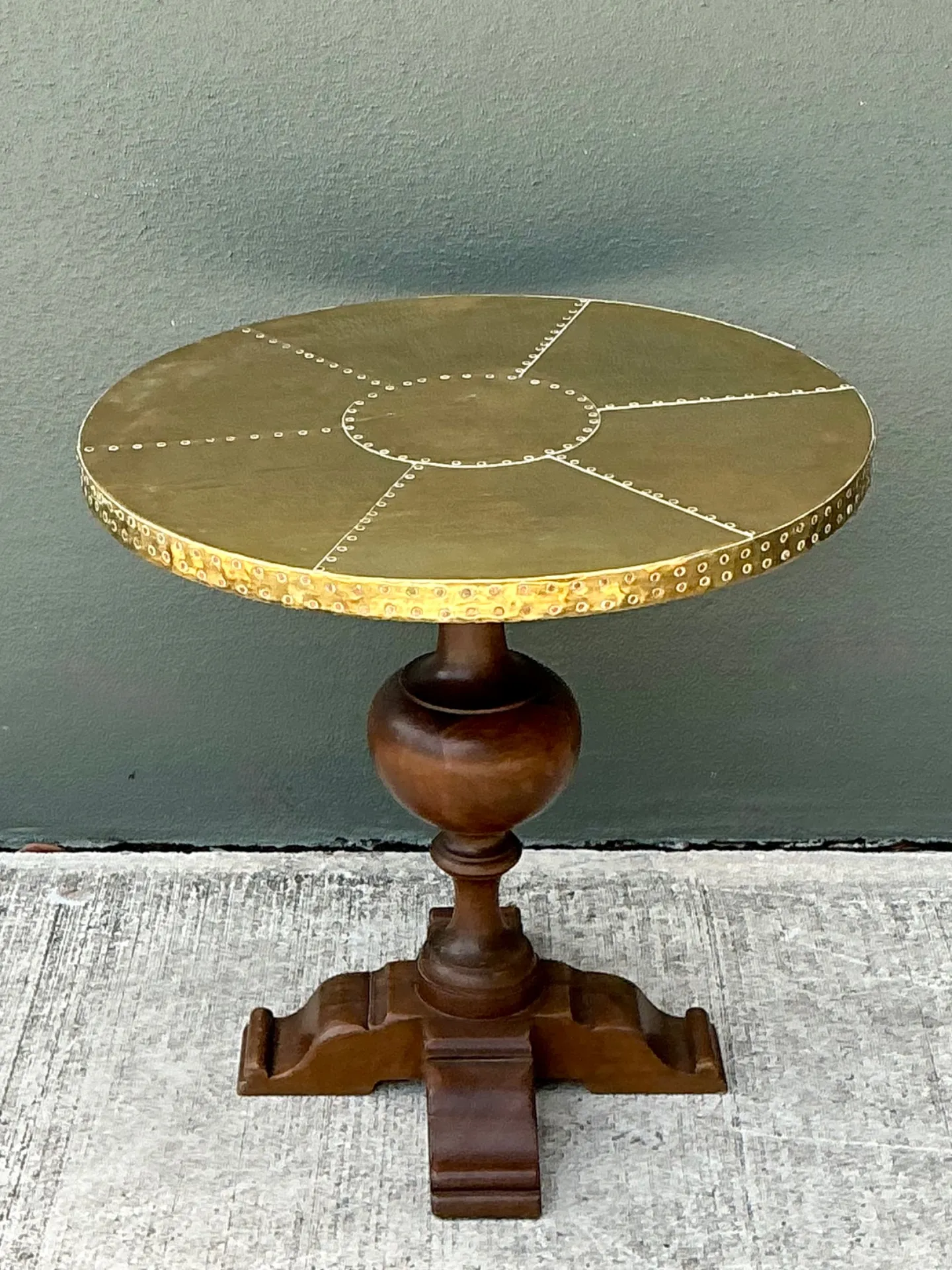 Vintage Brass and Wood Pedestal Table — additional photo 4