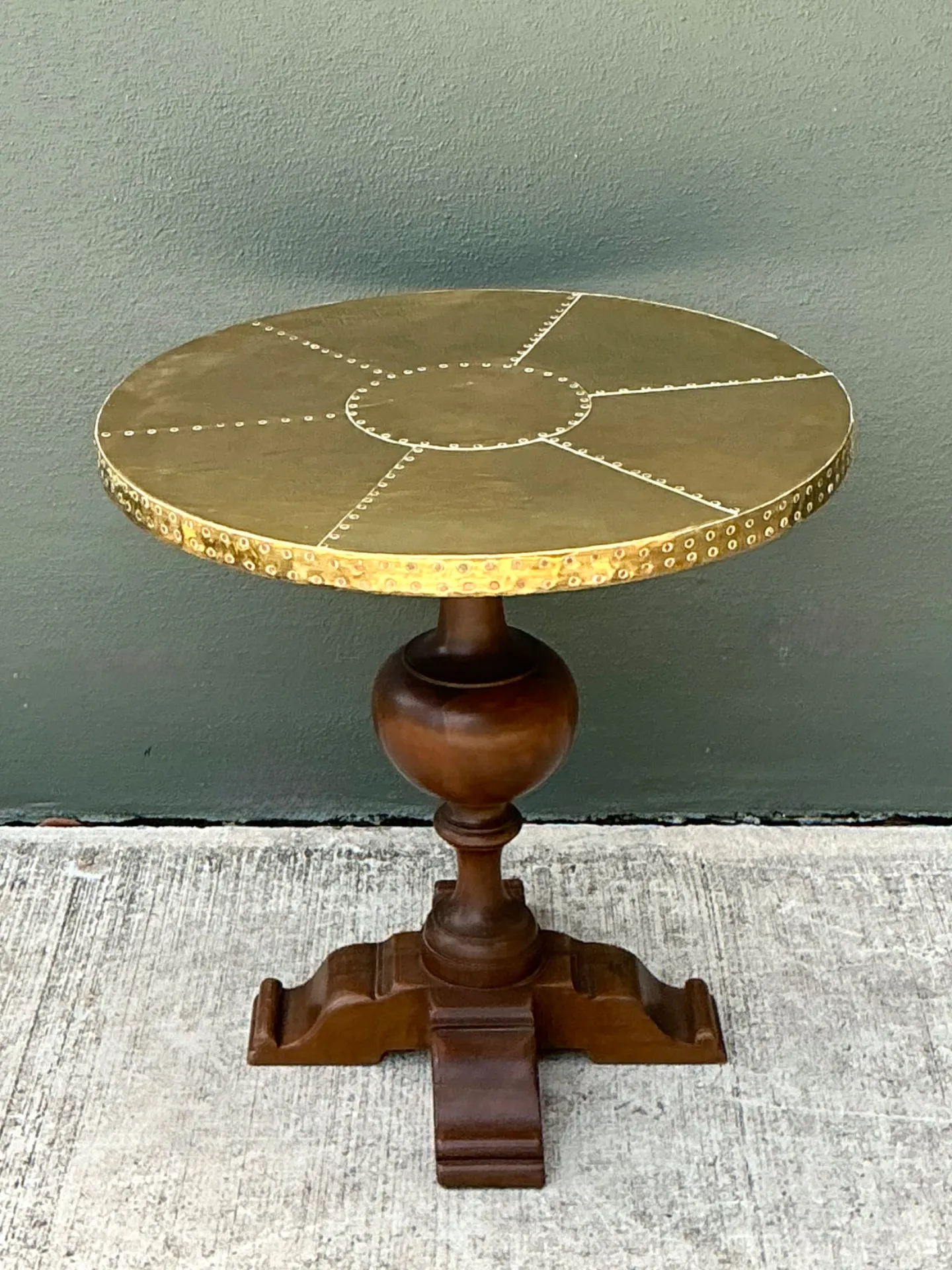 Vintage Brass and Wood Pedestal Table — additional photo 3