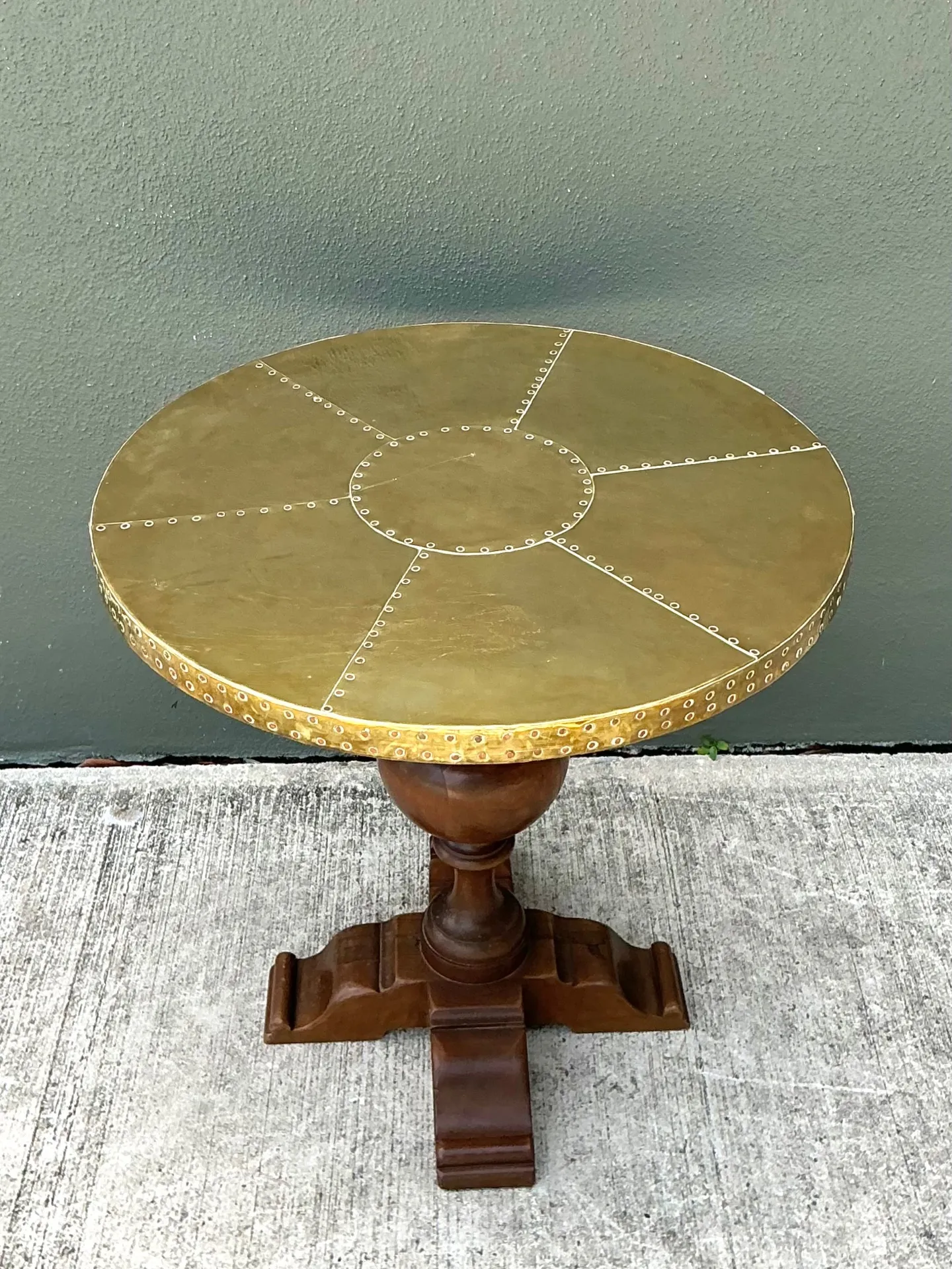 Vintage Brass and Wood Pedestal Table — additional photo 8