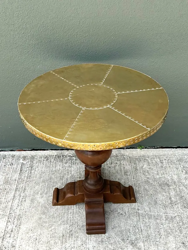 Vintage Brass and Wood Pedestal Table — additional photo 8