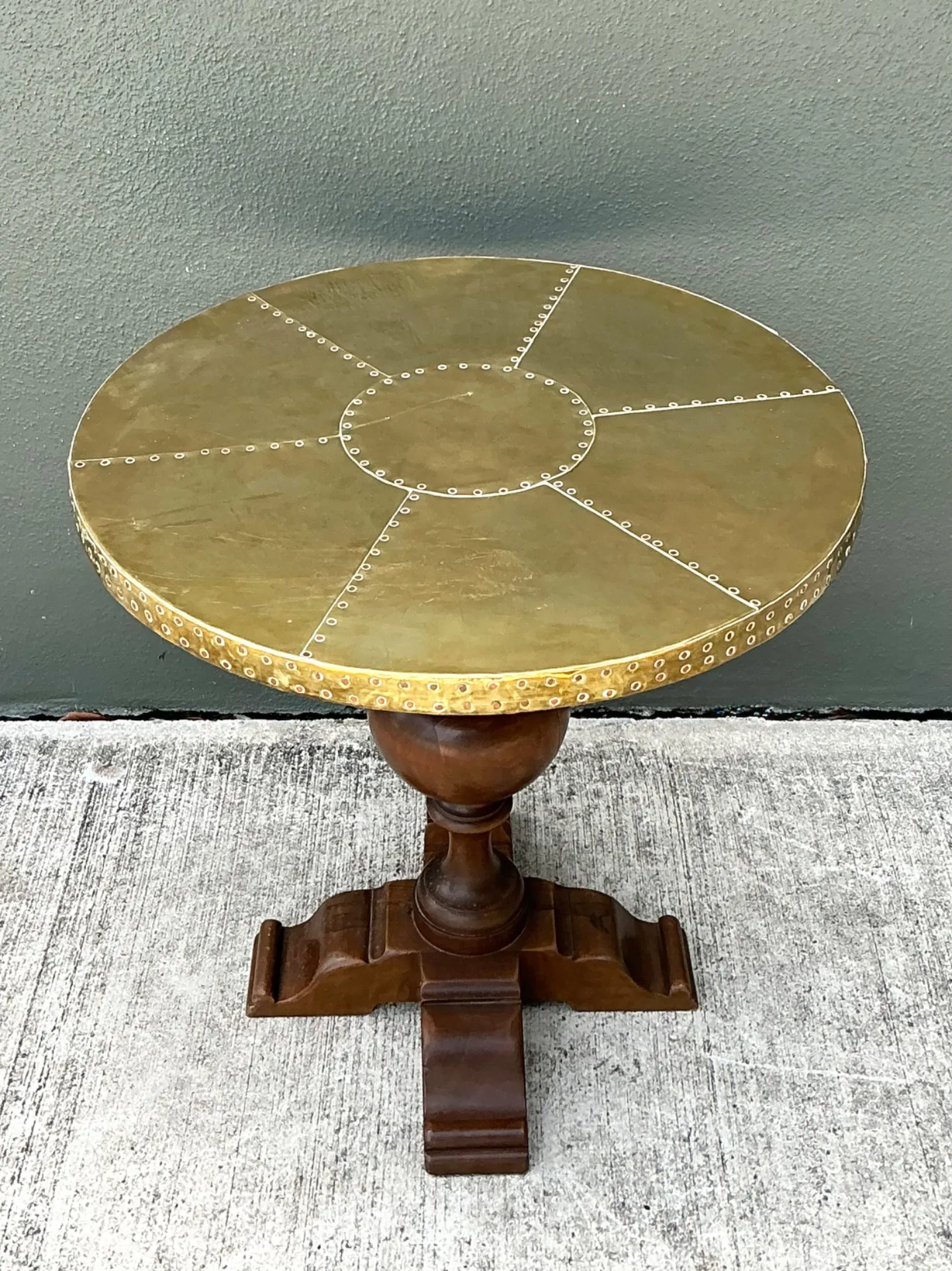 Vintage Brass and Wood Pedestal Table — additional photo 7