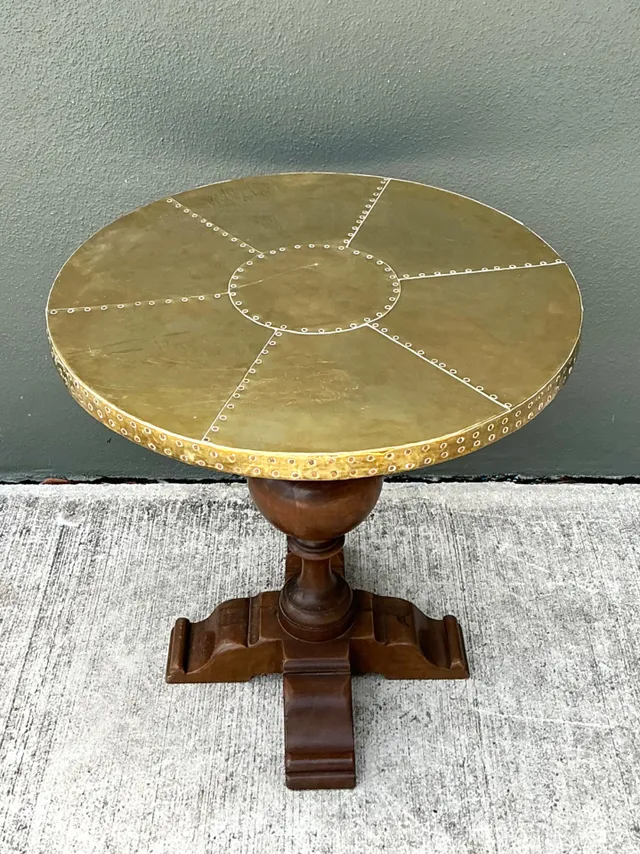 Vintage Brass and Wood Pedestal Table — additional photo 7