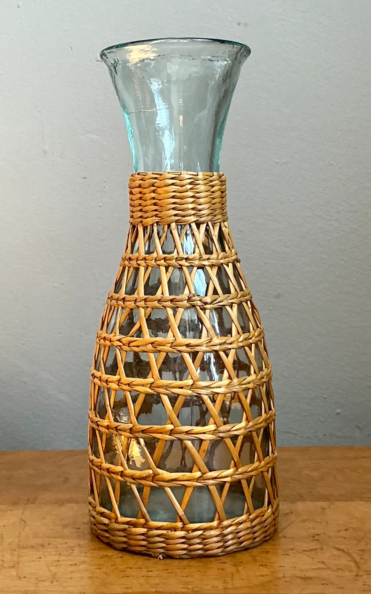 Vintage Woven Rattan and Glass Carafe — additional photo 4