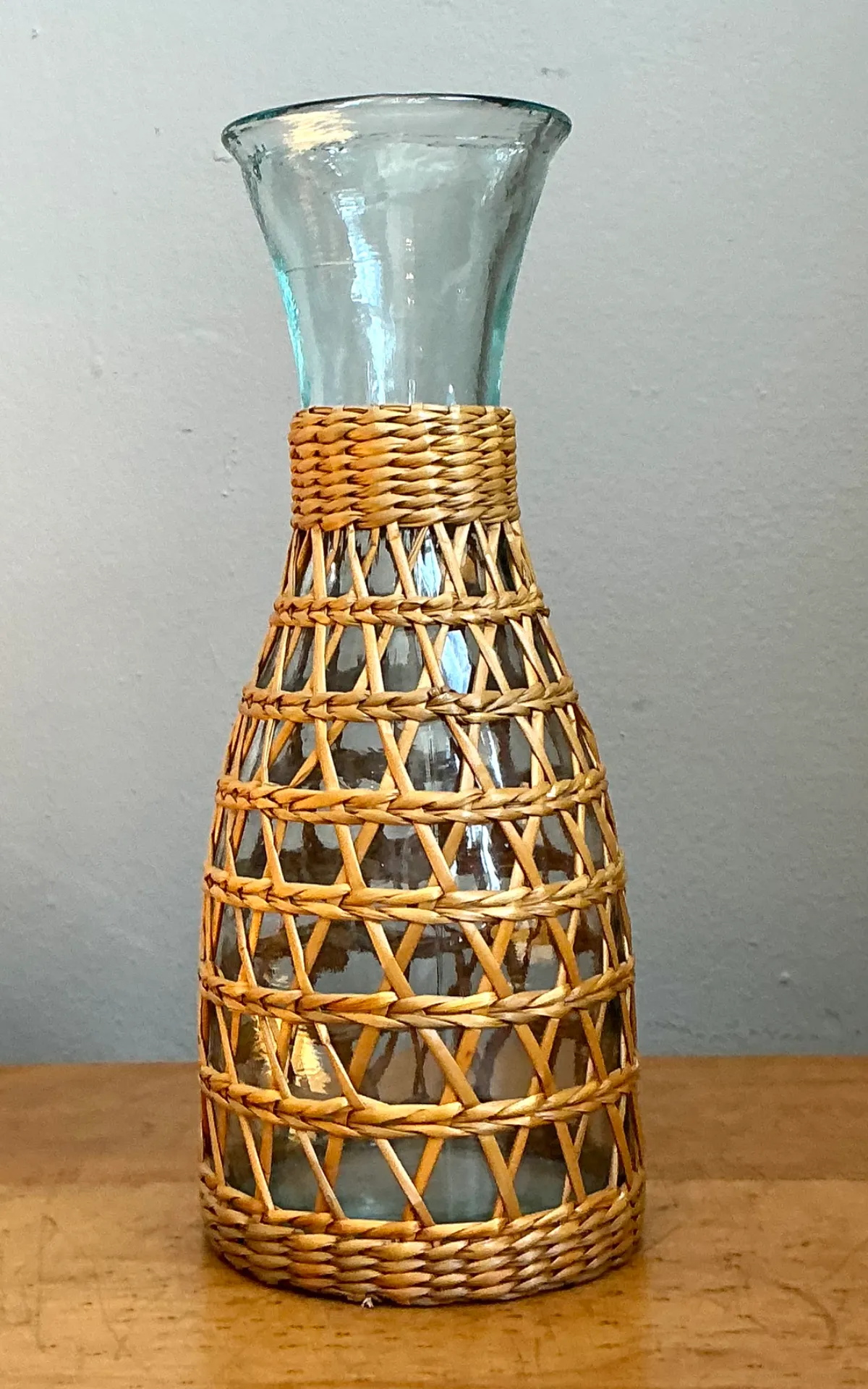 Vintage Woven Rattan and Glass Carafe — additional photo 5