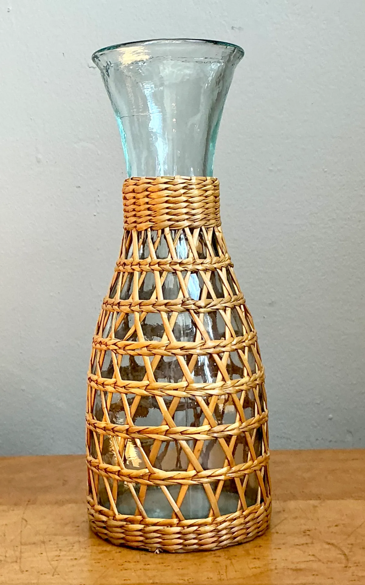Vintage Woven Rattan and Glass Carafe