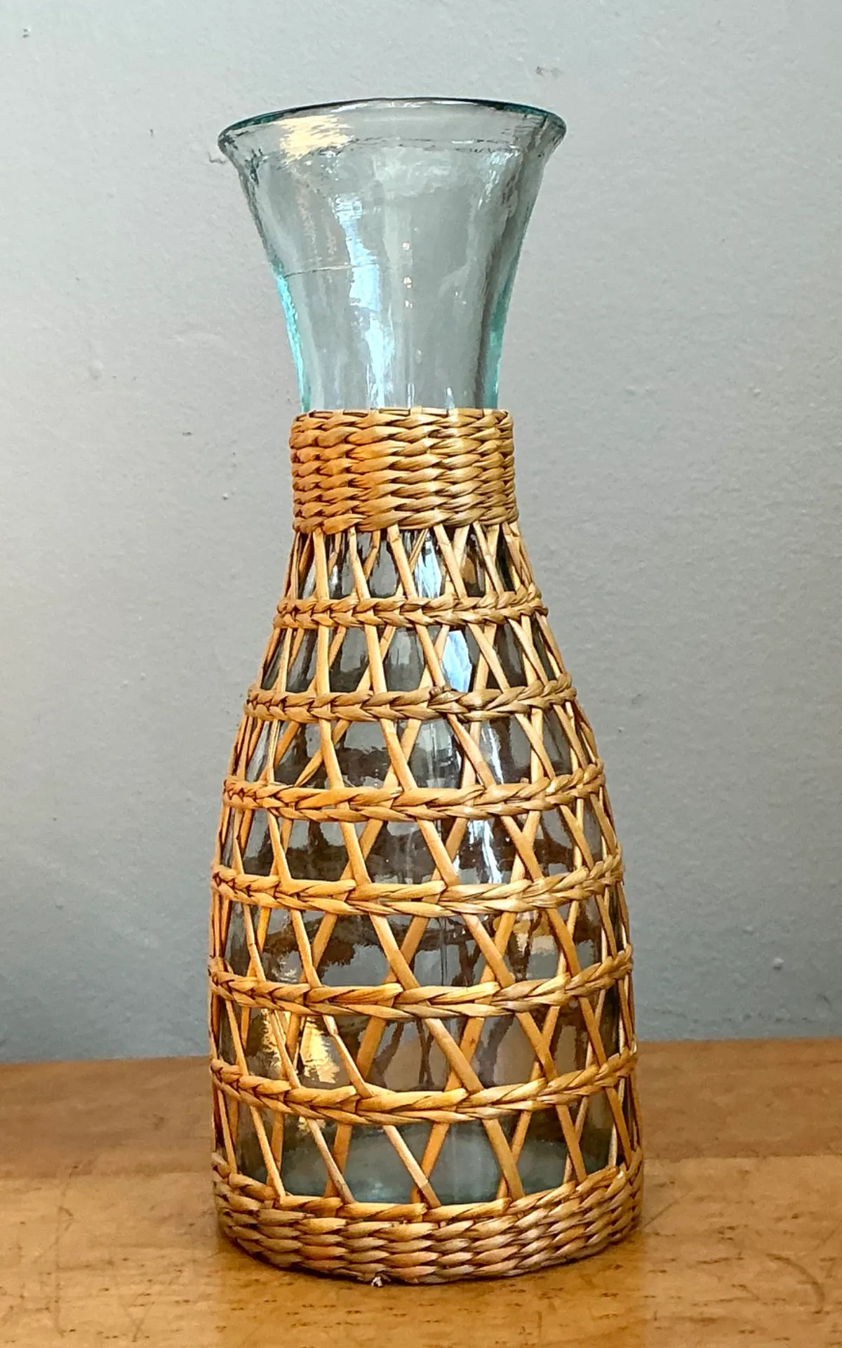 Vintage Woven Rattan and Glass Carafe — additional photo 2