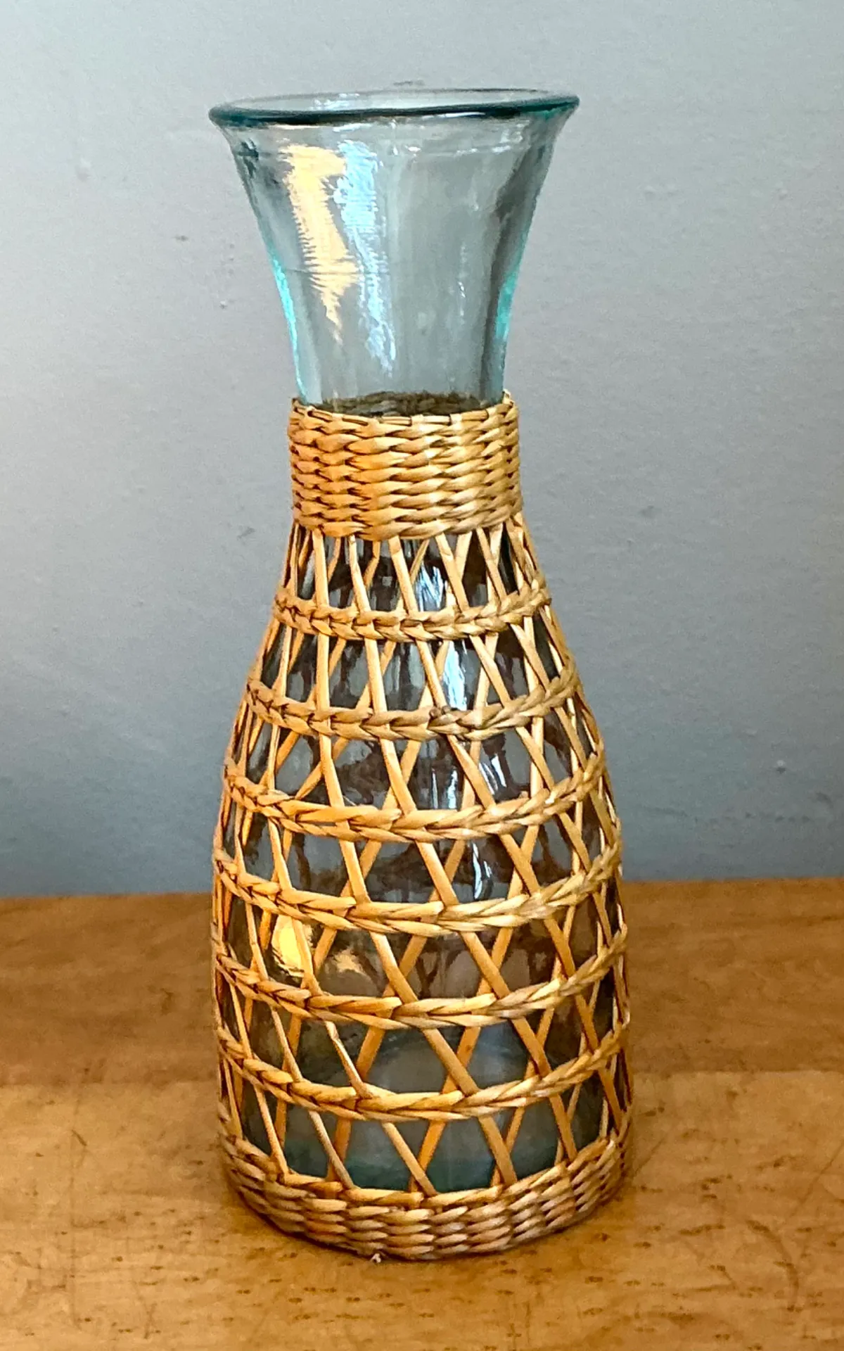 Vintage Woven Rattan and Glass Carafe — additional photo 3