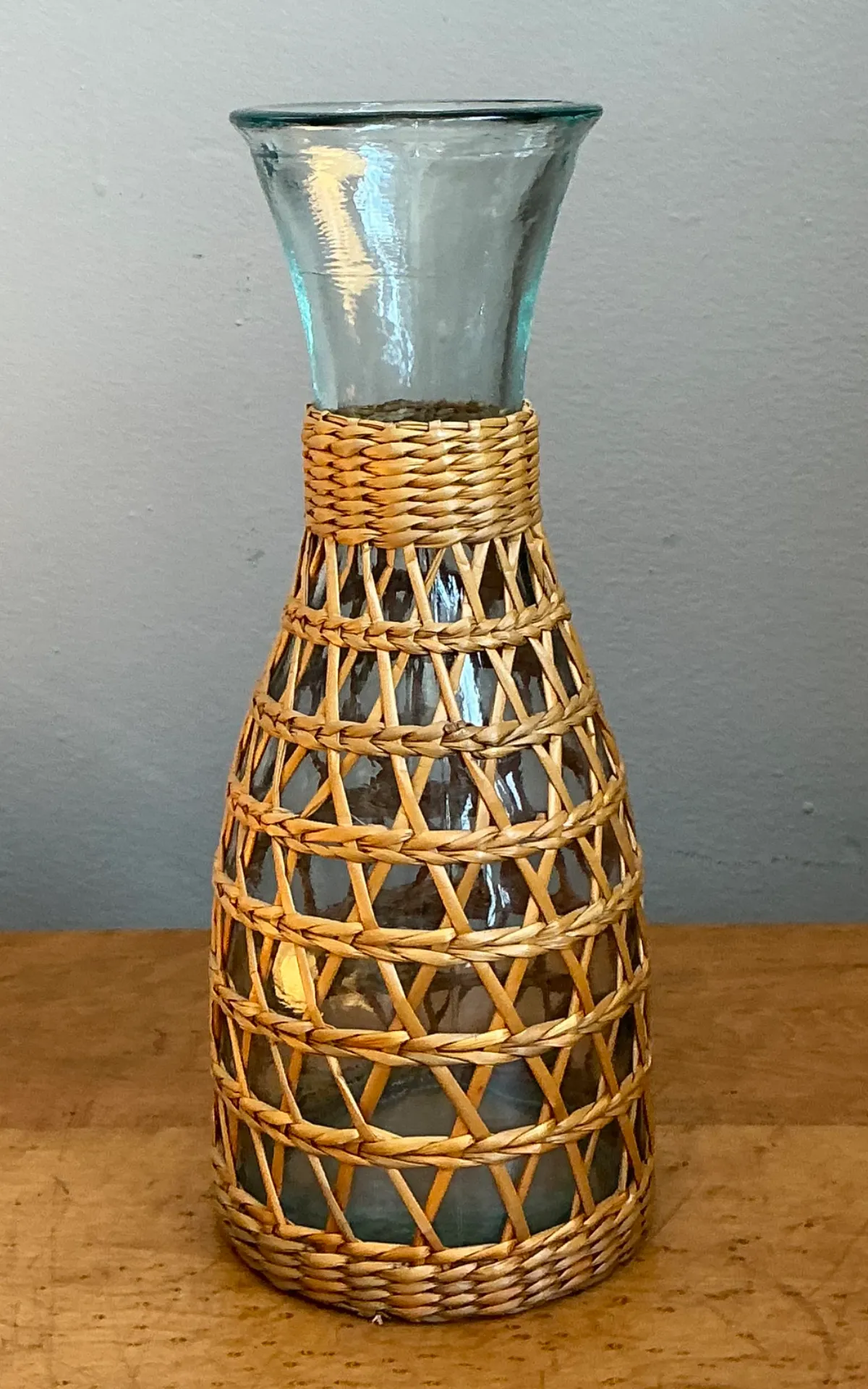 Vintage Woven Rattan and Glass Carafe — additional photo 6