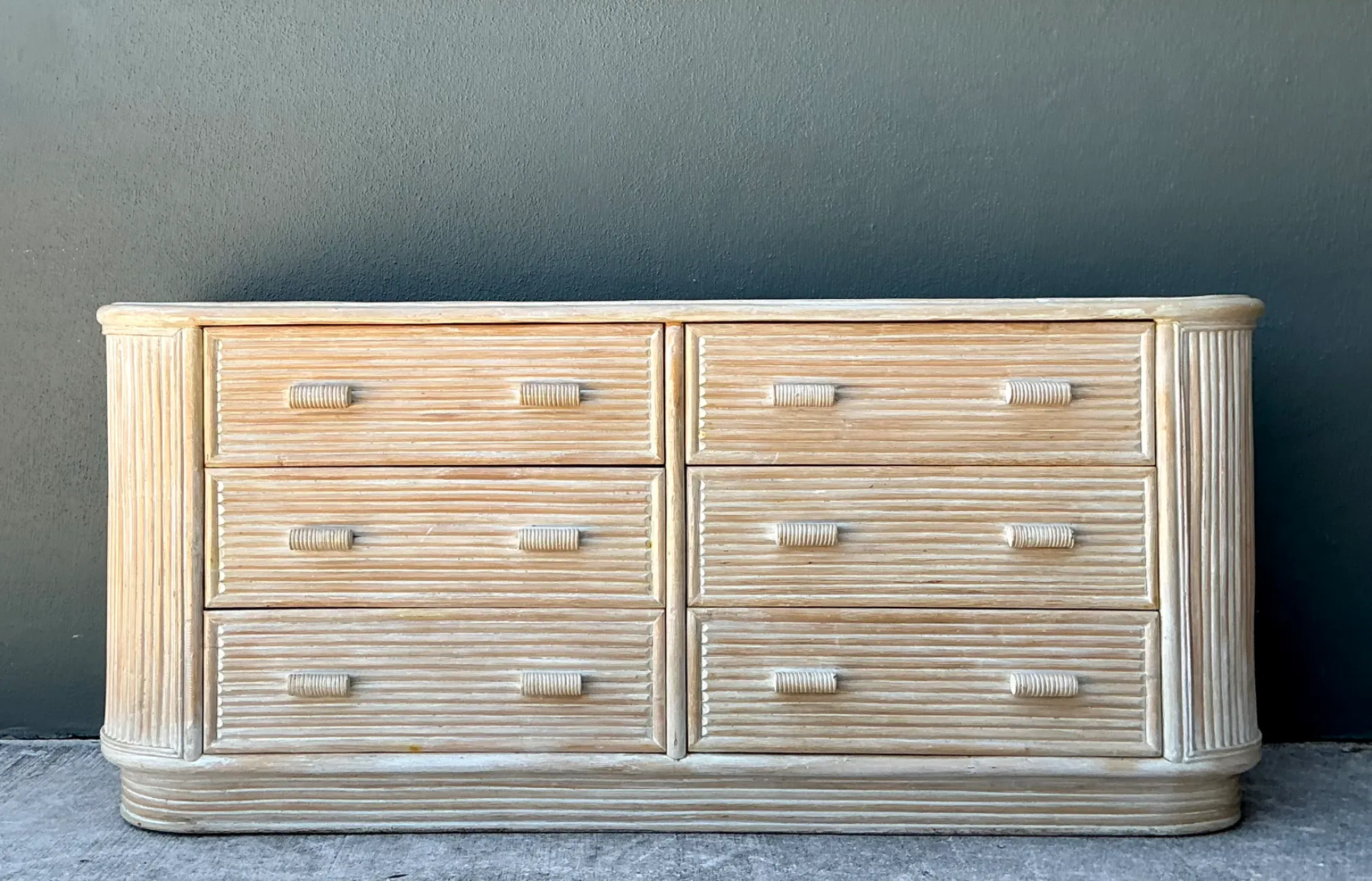 Vintage Washed Pretzel Reed Six-Drawer Dresser — additional photo 1