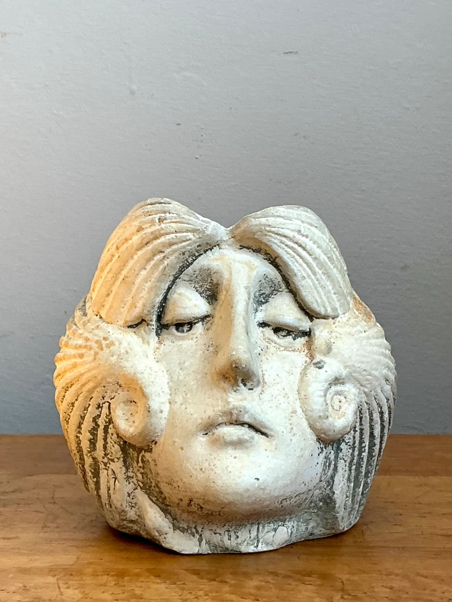 Vintage Sculptural Stoneware Face Planter — additional photo 1