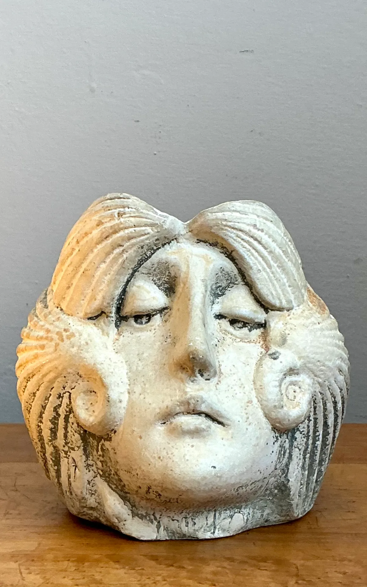 Vintage Sculptural Stoneware Face Planter