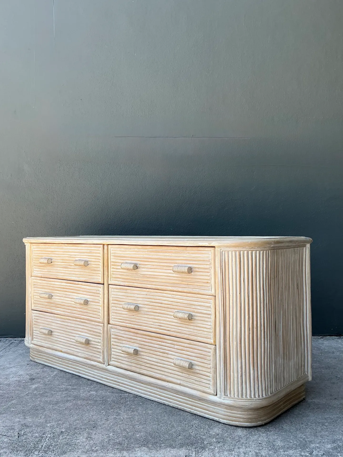 Vintage Washed Pretzel Reed Six-Drawer Dresser — additional photo 6