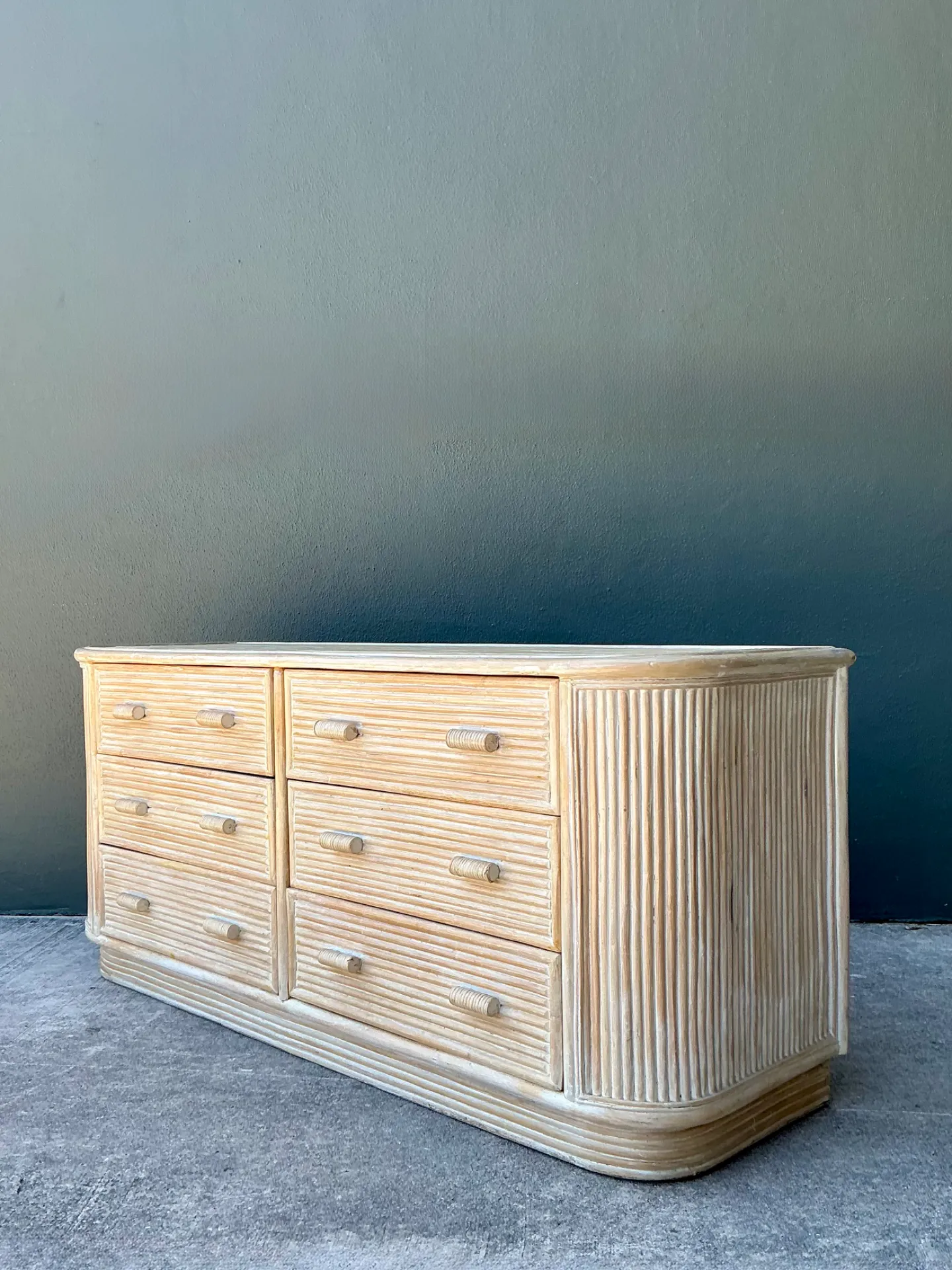 Vintage Washed Pretzel Reed Six-Drawer Dresser — additional photo 2