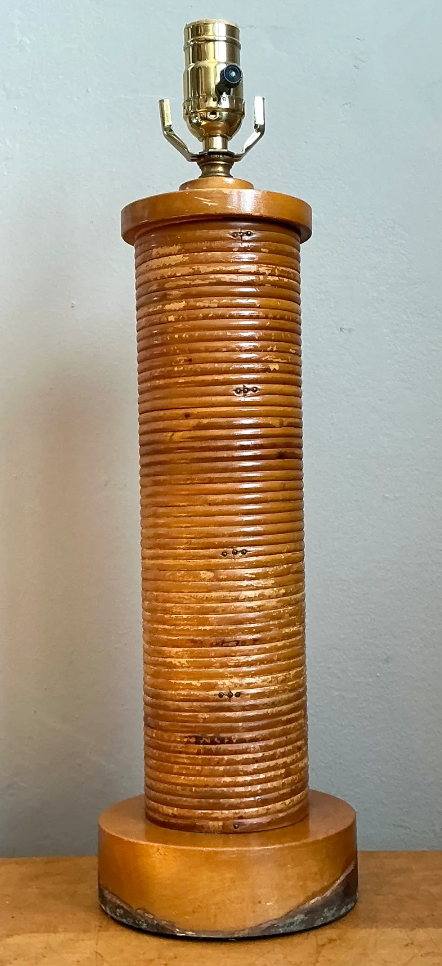 Vintage Pencil Reed and Wood Table Lamp