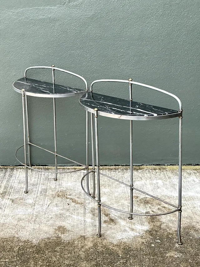 Vintage Demi-Lune Marble Top Tables - Set of 2 — additional photo 2