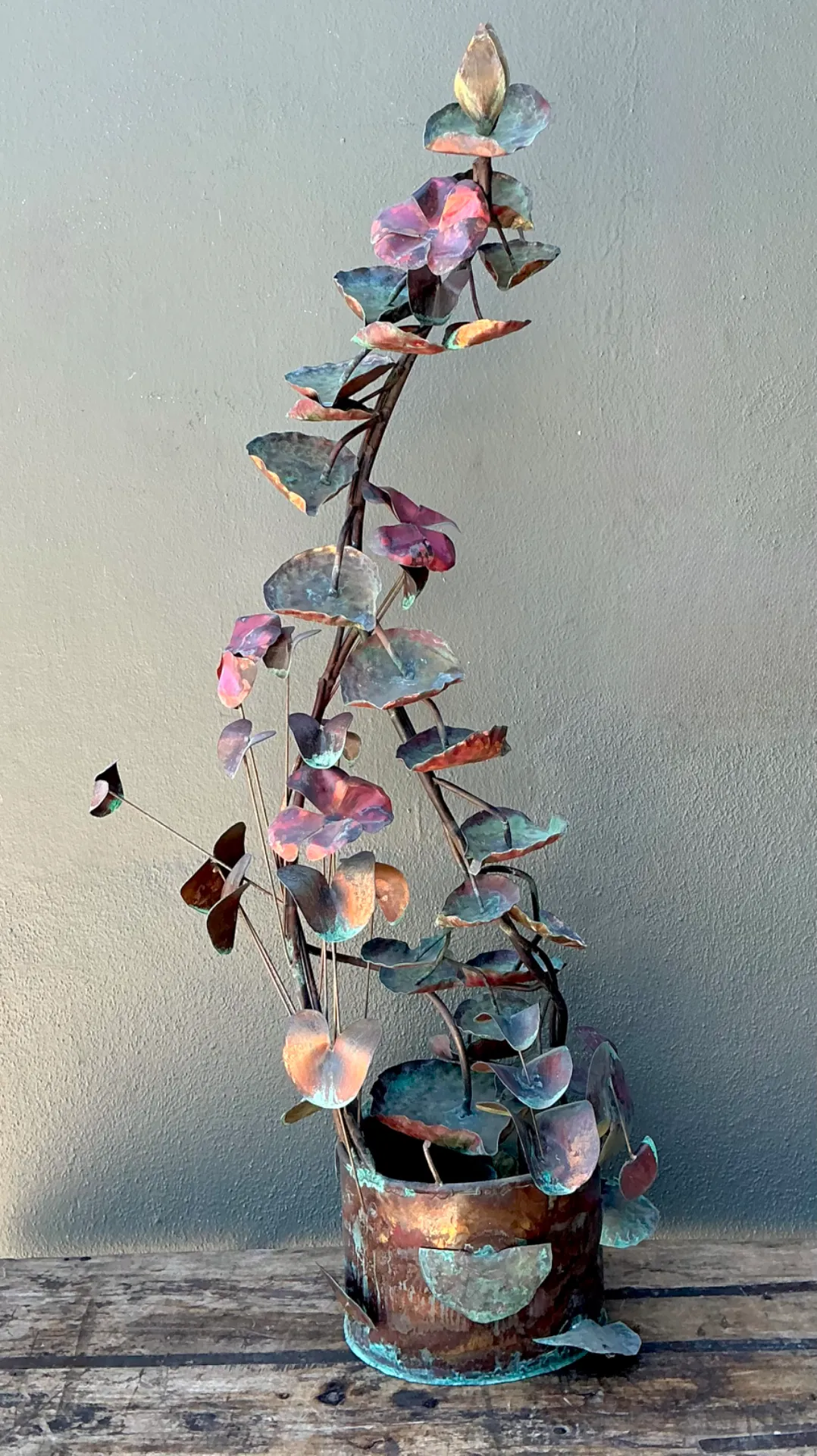 Vintage Patinated Copper Lotus Sculpture — additional photo 3