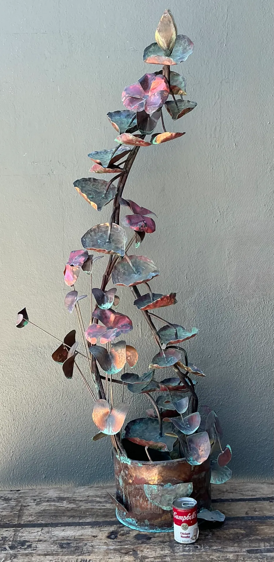 Vintage Patinated Copper Lotus Sculpture — additional photo 6