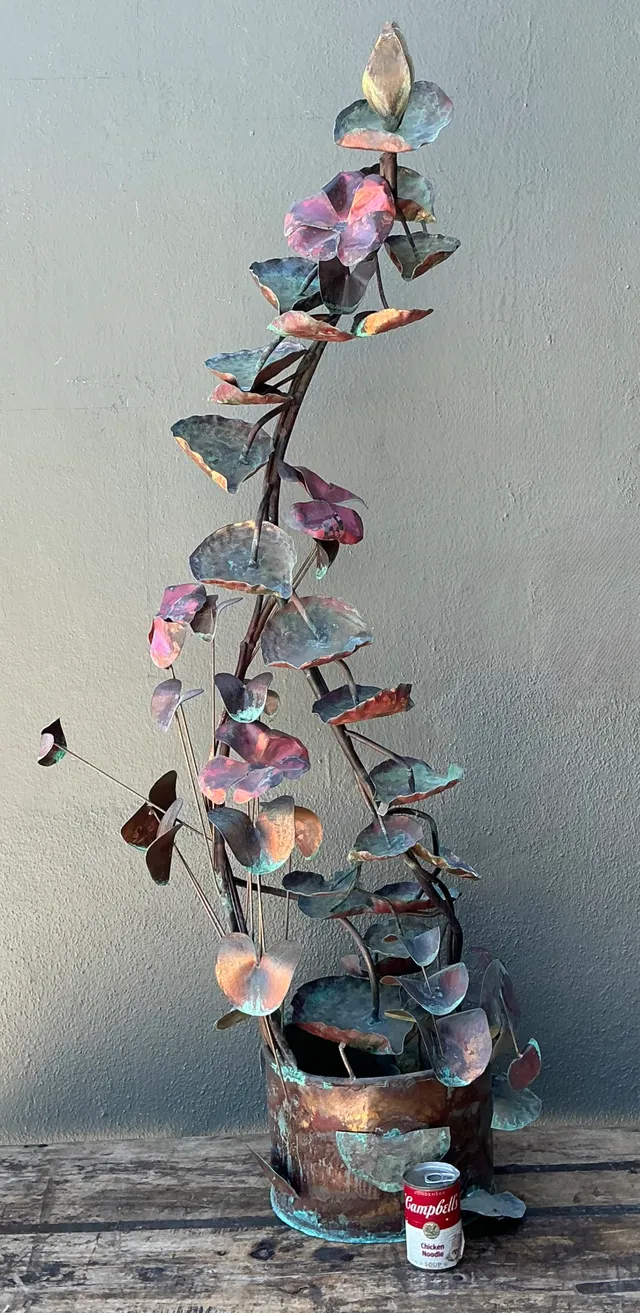 Vintage Patinated Copper Lotus Sculpture — additional photo 6