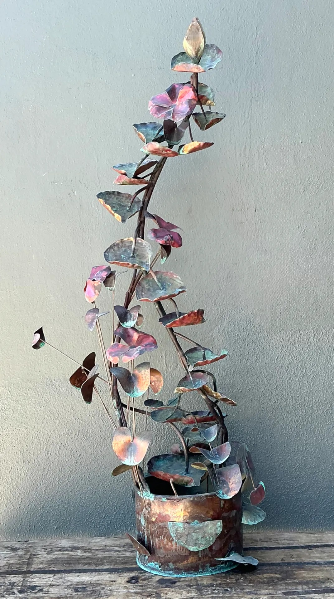 Vintage Patinated Copper Lotus Sculpture