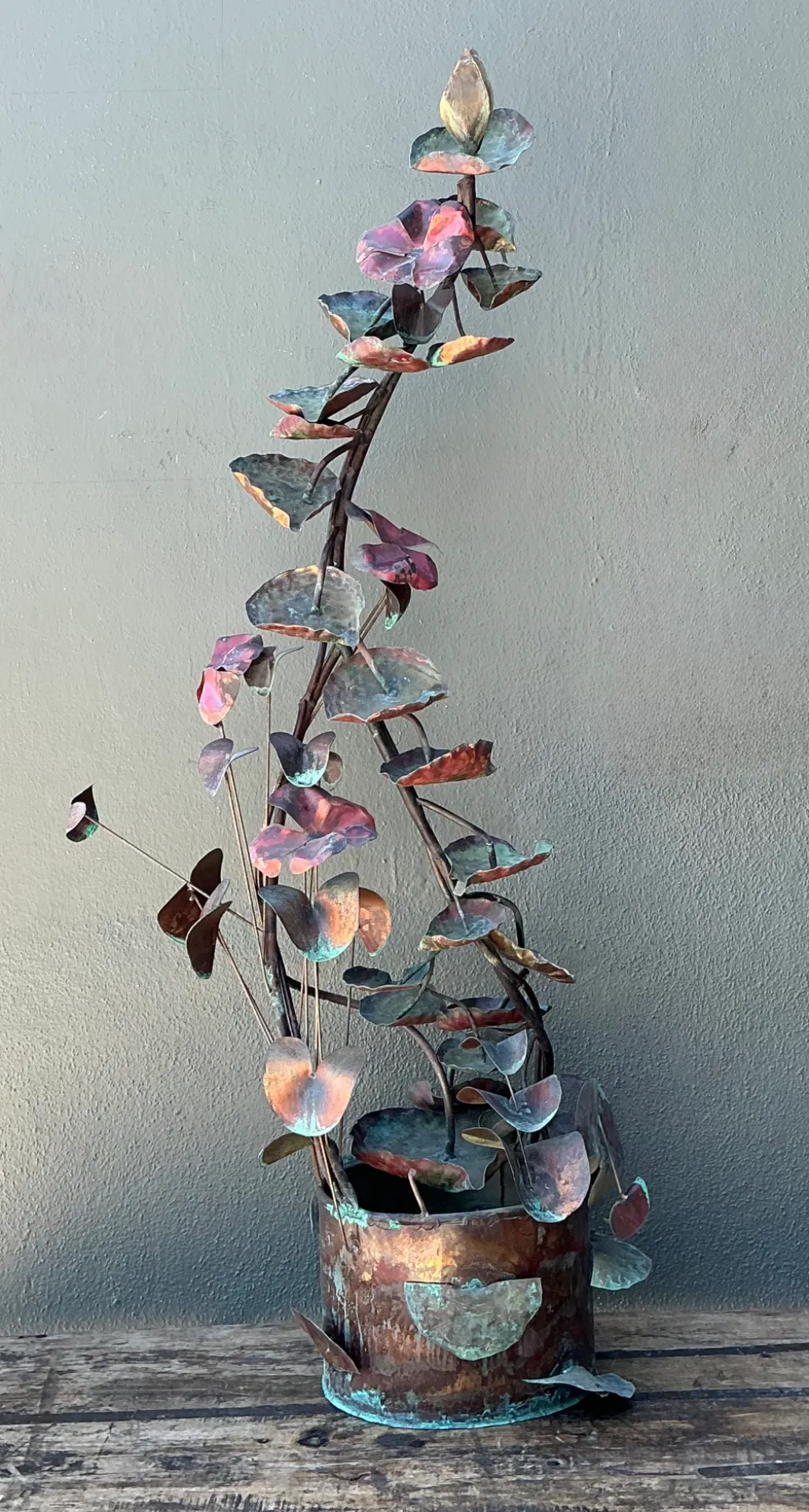 Vintage Patinated Copper Lotus Sculpture — additional photo 4