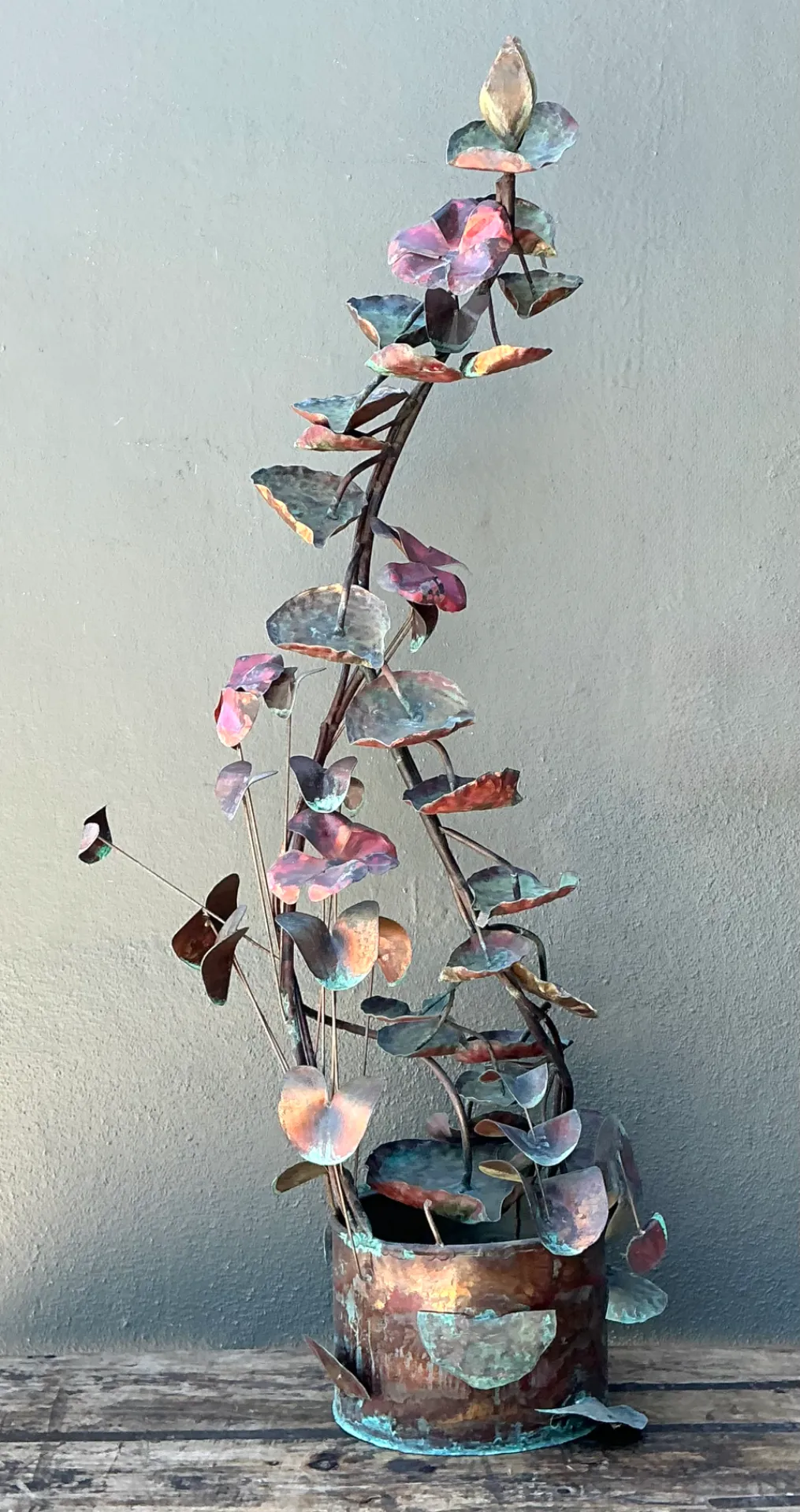 Vintage Patinated Copper Lotus Sculpture — additional photo 7