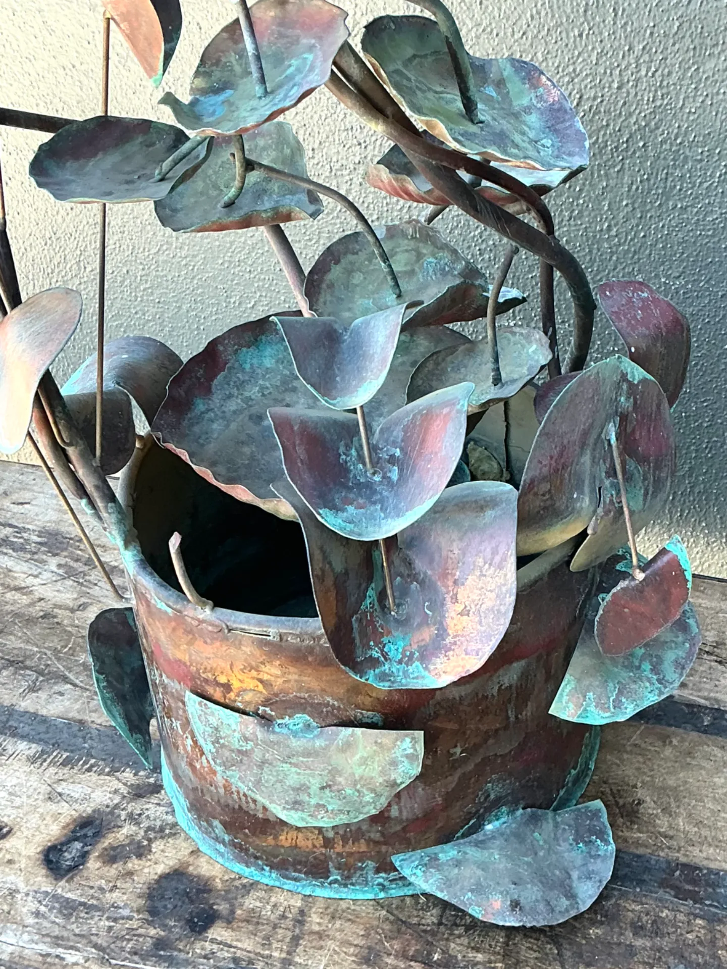 Vintage Patinated Copper Lotus Sculpture — additional photo 8