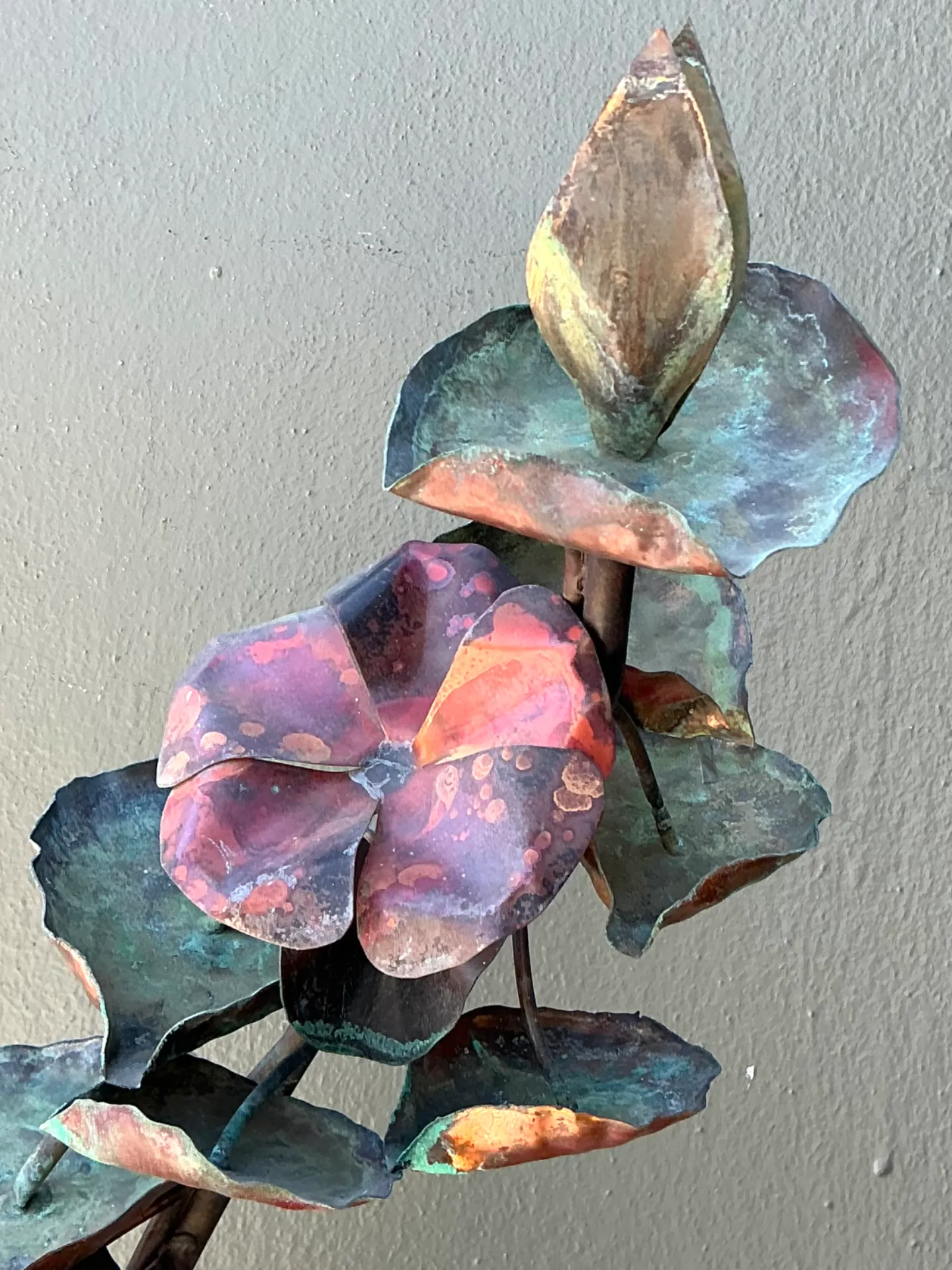 Vintage Patinated Copper Lotus Sculpture — additional photo 5