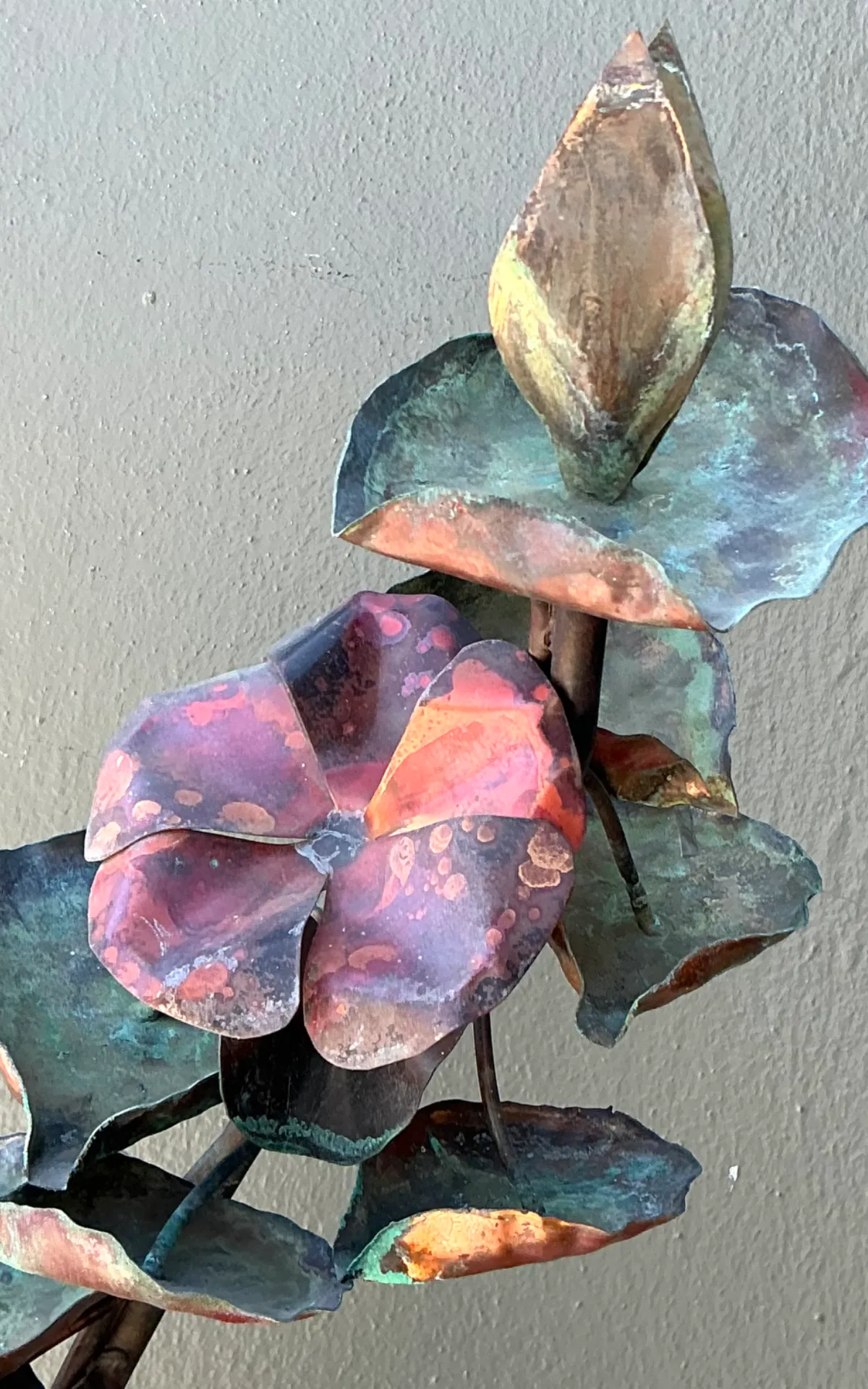 Vintage Patinated Copper Lotus Sculpture — additional photo 5