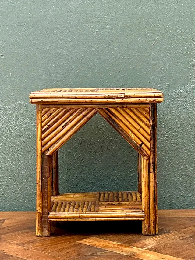 Rustic Reed and Wood Accent Table — additional photo 1