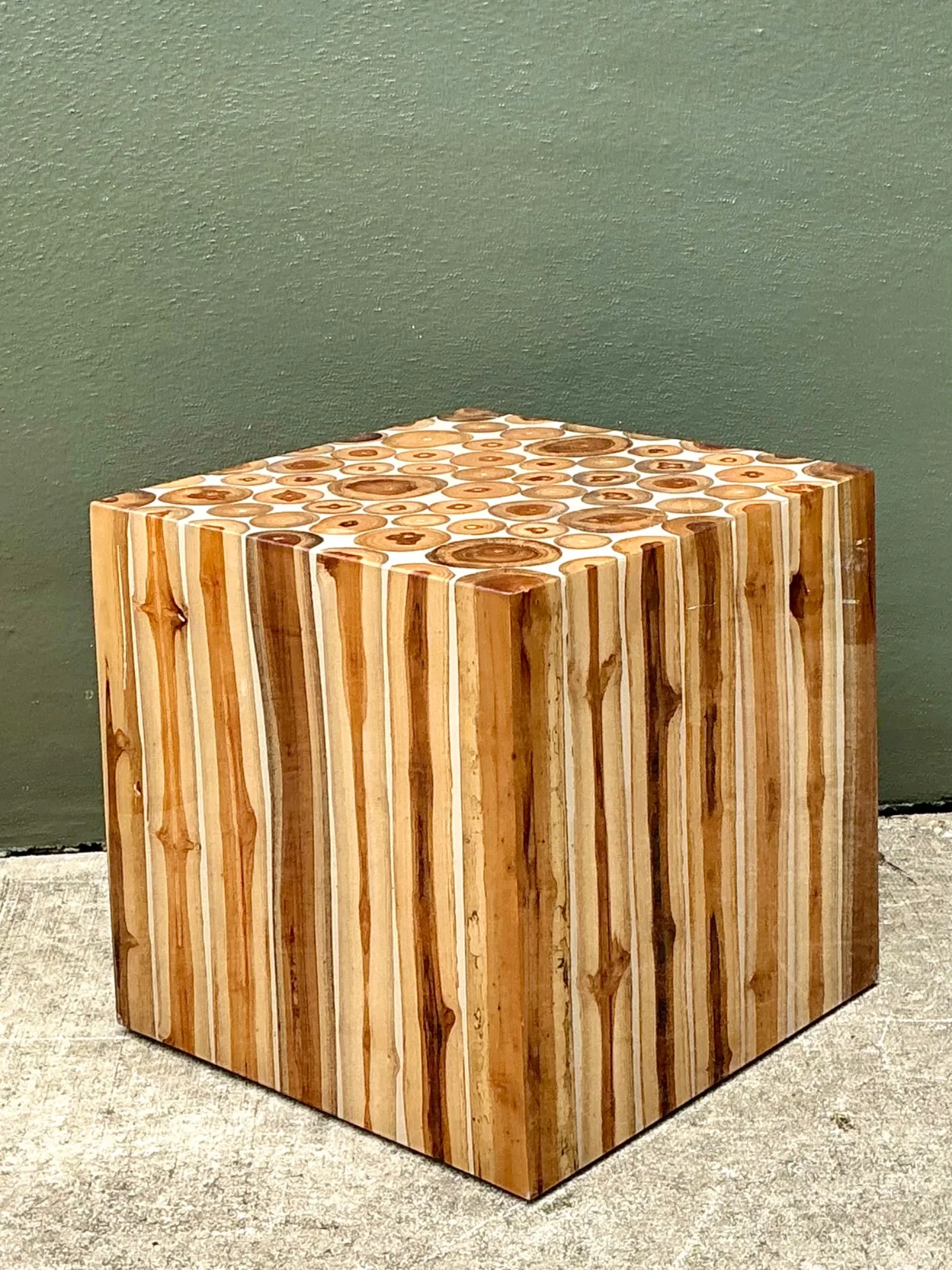 Vintage Natural Wood Block Accent Table — additional photo 5