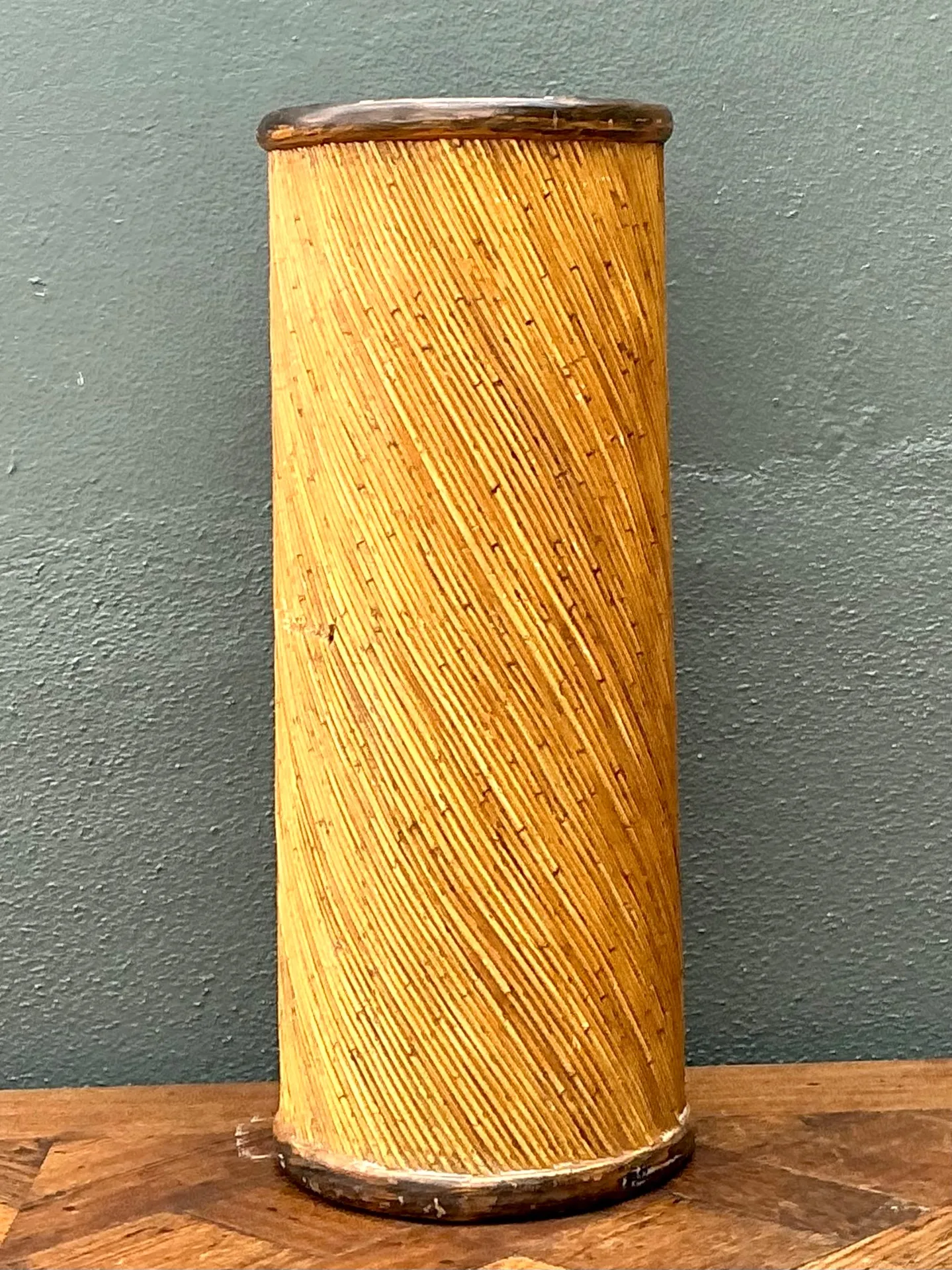 Vintage Reed and Wood Cylinder Pedestal — additional photo 2