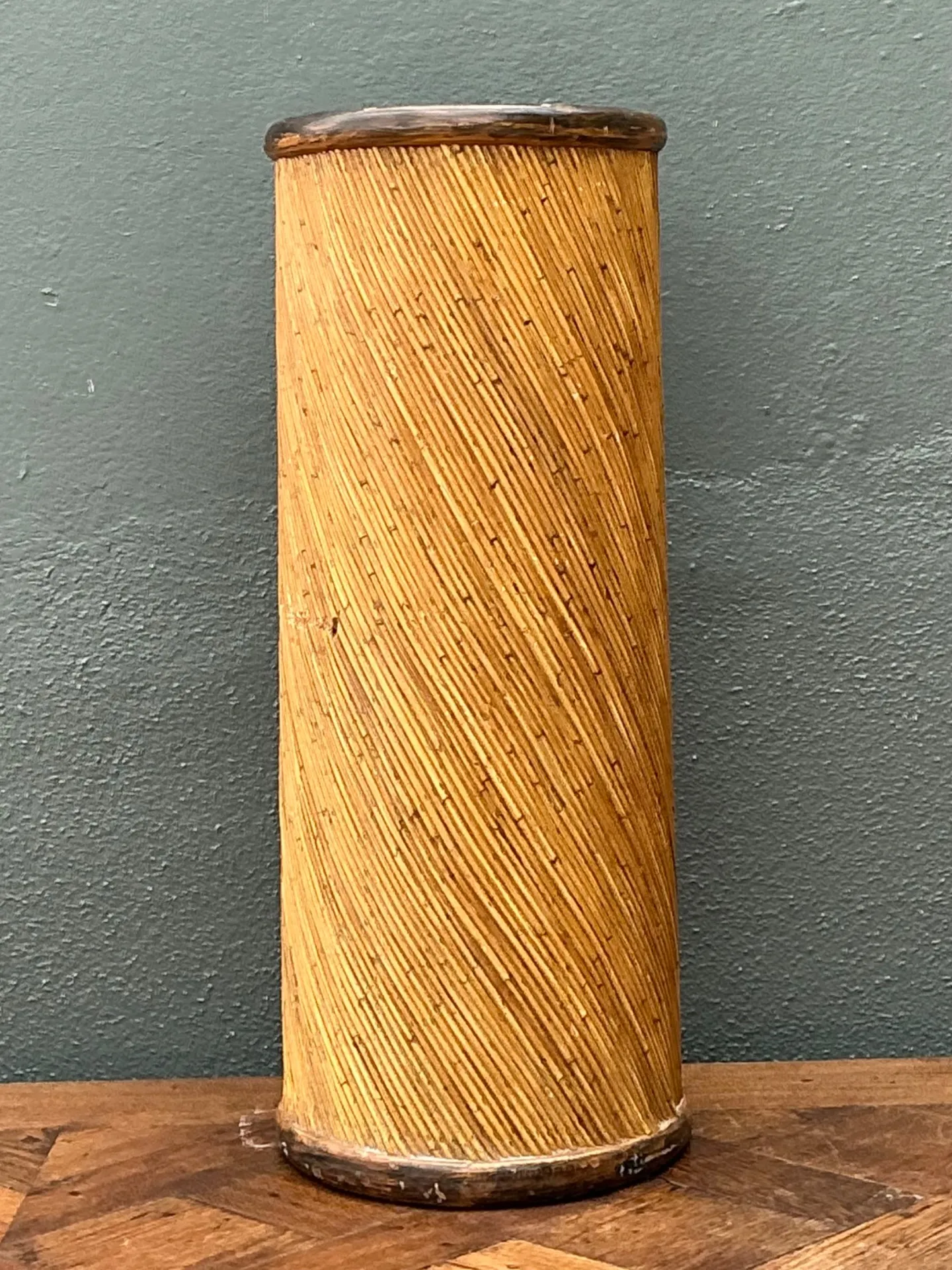Vintage Reed and Wood Cylinder Pedestal — additional photo 7