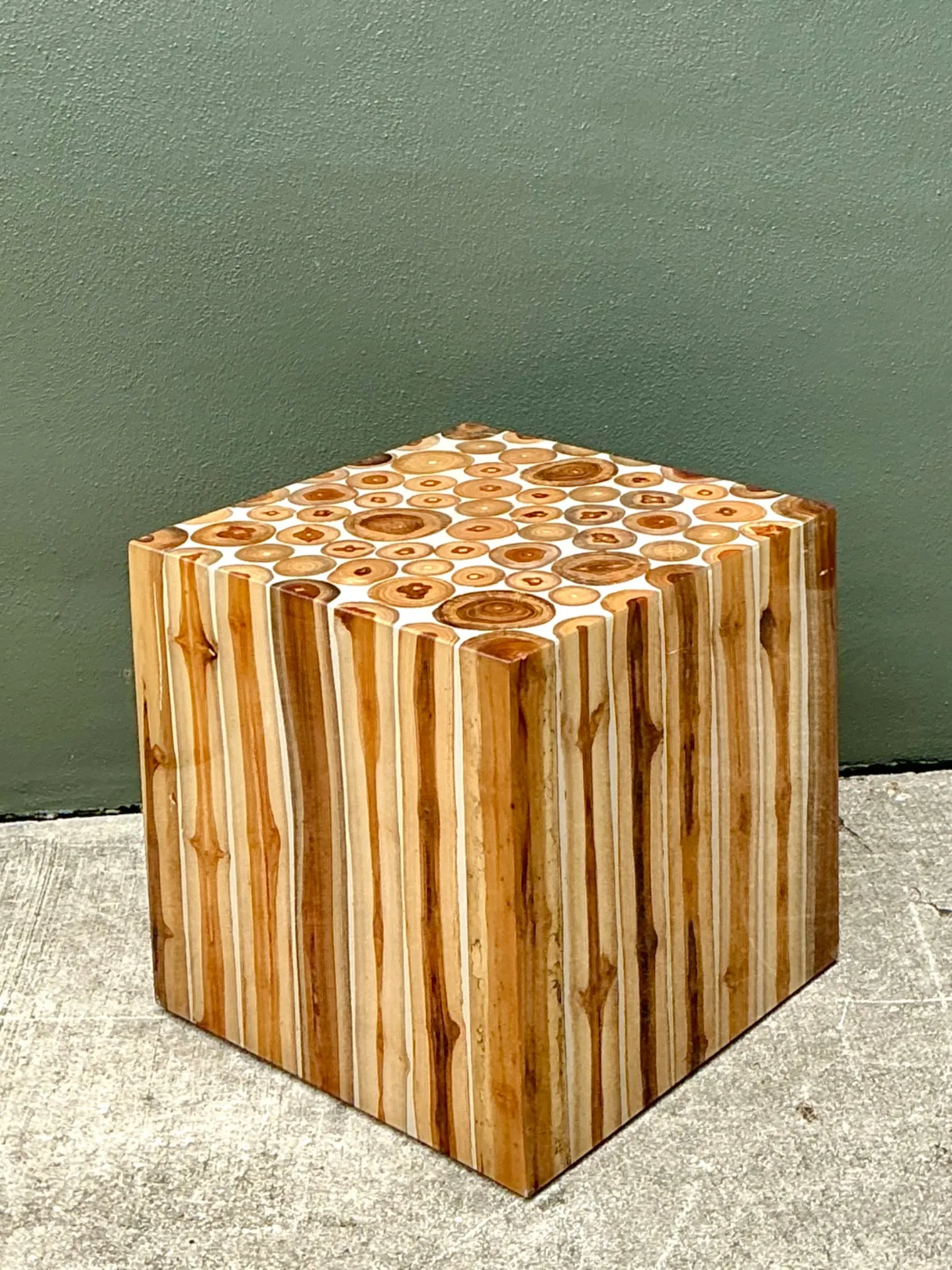 Vintage Natural Wood Block Accent Table — additional photo 3